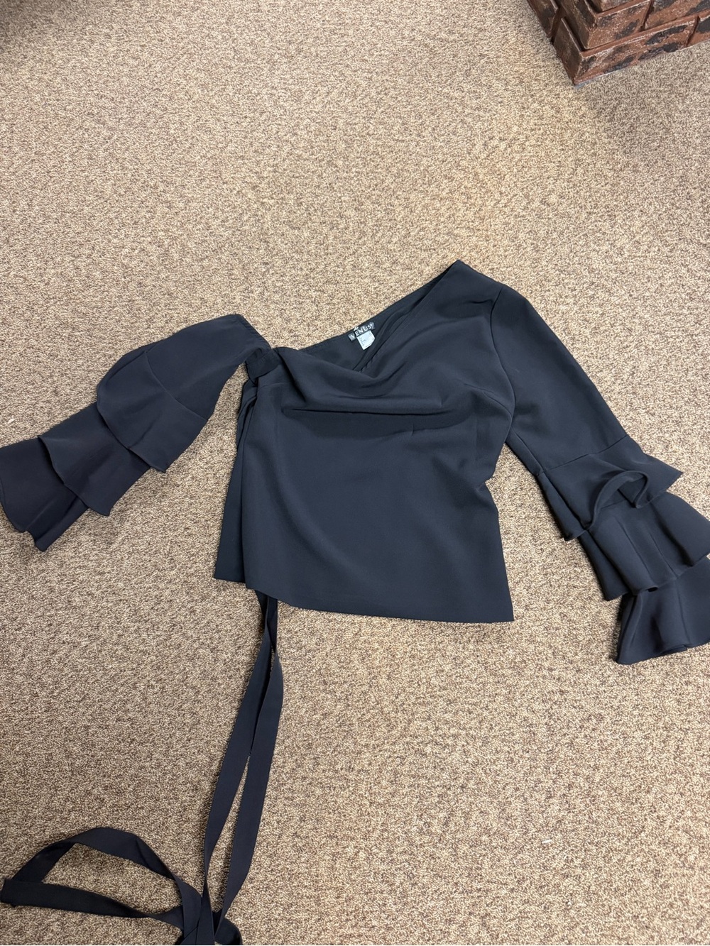 VENUS Black Ruffle Sleeve Wrap Blouse